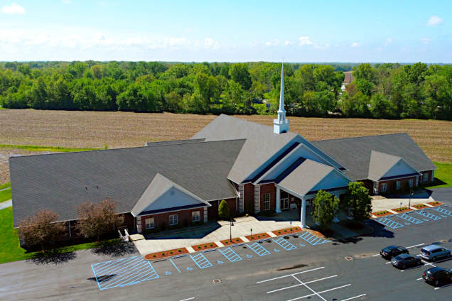 arial photo of the church building
